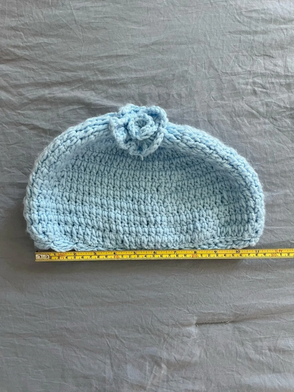 Light Blue Crochet Beanie‎ with Flower handmade